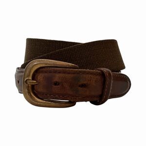 Torino Leather Olive Canvas Belt Mens 38 Italian Buckle Preppy Heritage USA Made